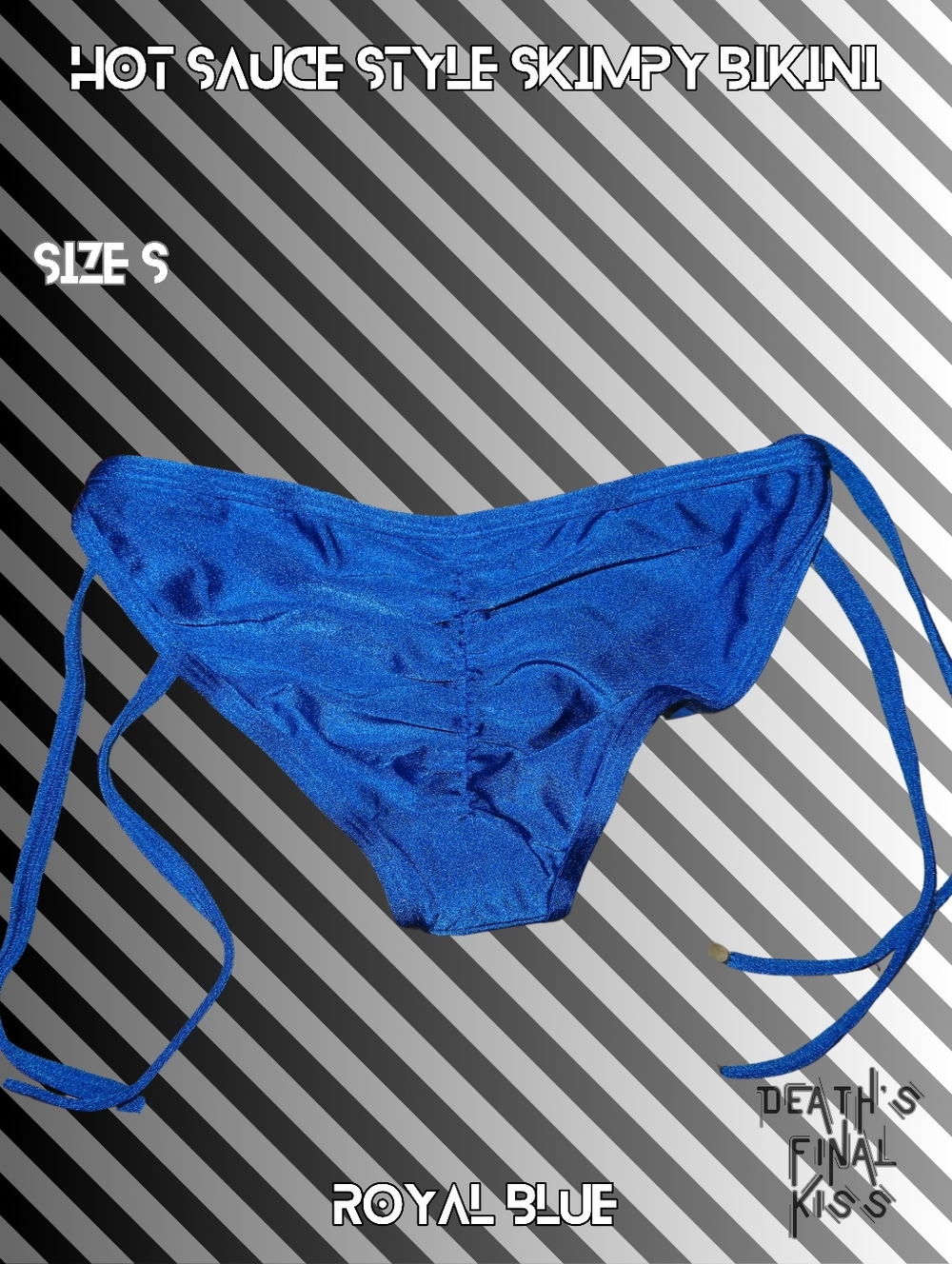 HTF Hot Sauce Style Royal Blue Cheeky Ruched Side Tie String Bikini Bottom S XS